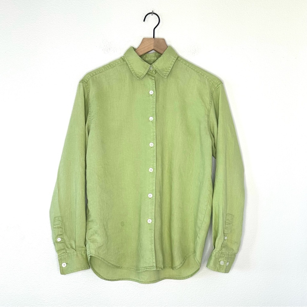 Vintage Eddie Bauer Button Up Shirt Light Mint Green 100% Linen Sz S